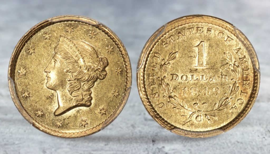 1849年シャーロット鋳造 1ドル金貨(オープン・リース)